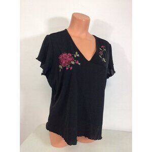 Y2K Floral Embroidered Blouse Top Womens XL